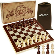 ASNEY Upgraded Magnetic Chess Set, 12? x 12? Folding Wooden Chess Set with Magnetic Crafted Chess Pieces, Chess Game Board Set with Storage Slots, Includes Extra Kings, Queens and Carry Bag