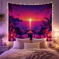 thumbnail image 2 of Ocean Patio with Lounge Chairs and Candle Lanterns, Serene Coastal Style for Ocean Lovers, Tropical Wall Art, Housewarming Gift, Tapestry Wall Hanging for Bedroom and Living Room, 2 of 7
