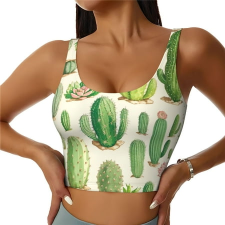 Sports Bras for Women - Cactus And Succulent Seamless Yoga Bra Workout Crop Top with Removable Pads