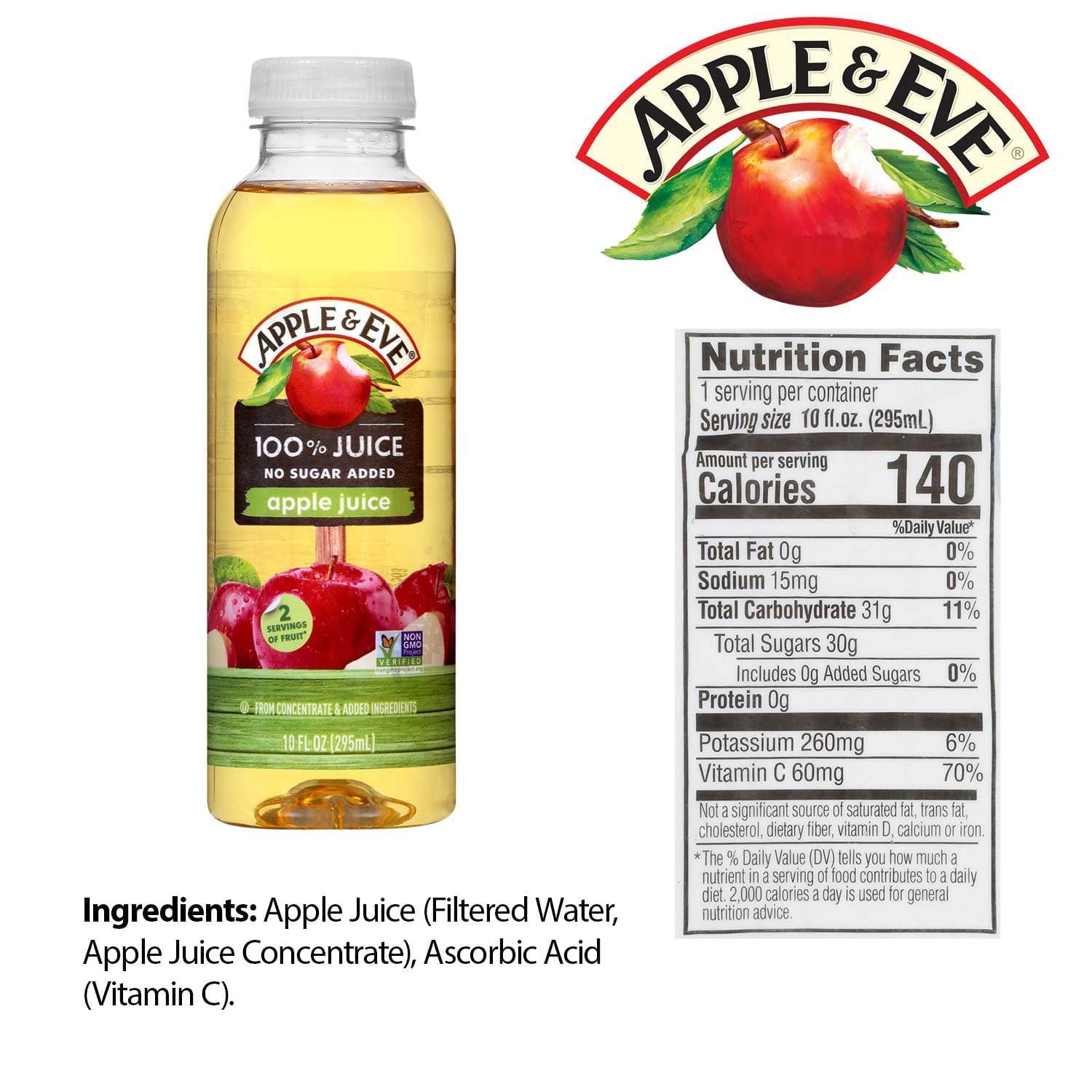 Apple Eve 100% Apple Juice – Case of 24 (10 oz Bottles) | No Added Sugar | Kid-Friendly Lunch Box Drink | Immune Support Vitamin-Rich Natural Fruit Beverage | School, Travel & Home Stocking