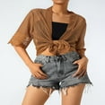 thumbnail image 4 of Blouse Boléro Transparente pour Femmes, Cardigan à Manches Courtes en Dentelle Patchwork Couleur Unie, 4 of 6