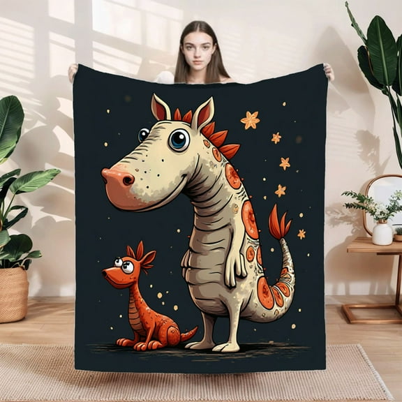 Cozy Flannel Blanket with Playful Cartoon Dinosaurs Design - Soft Warm Perfect for Sofa Travel Bed or Chair