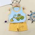 thumbnail image 2 of TOWED22 Toddler Baby Boy Summer Clothes Embroiderey Waffle Knit Short Sleeve T-Shirt Tees + Casual Shorts Cute Clothing Set Light Blue,4-5 Y, 2 of 4