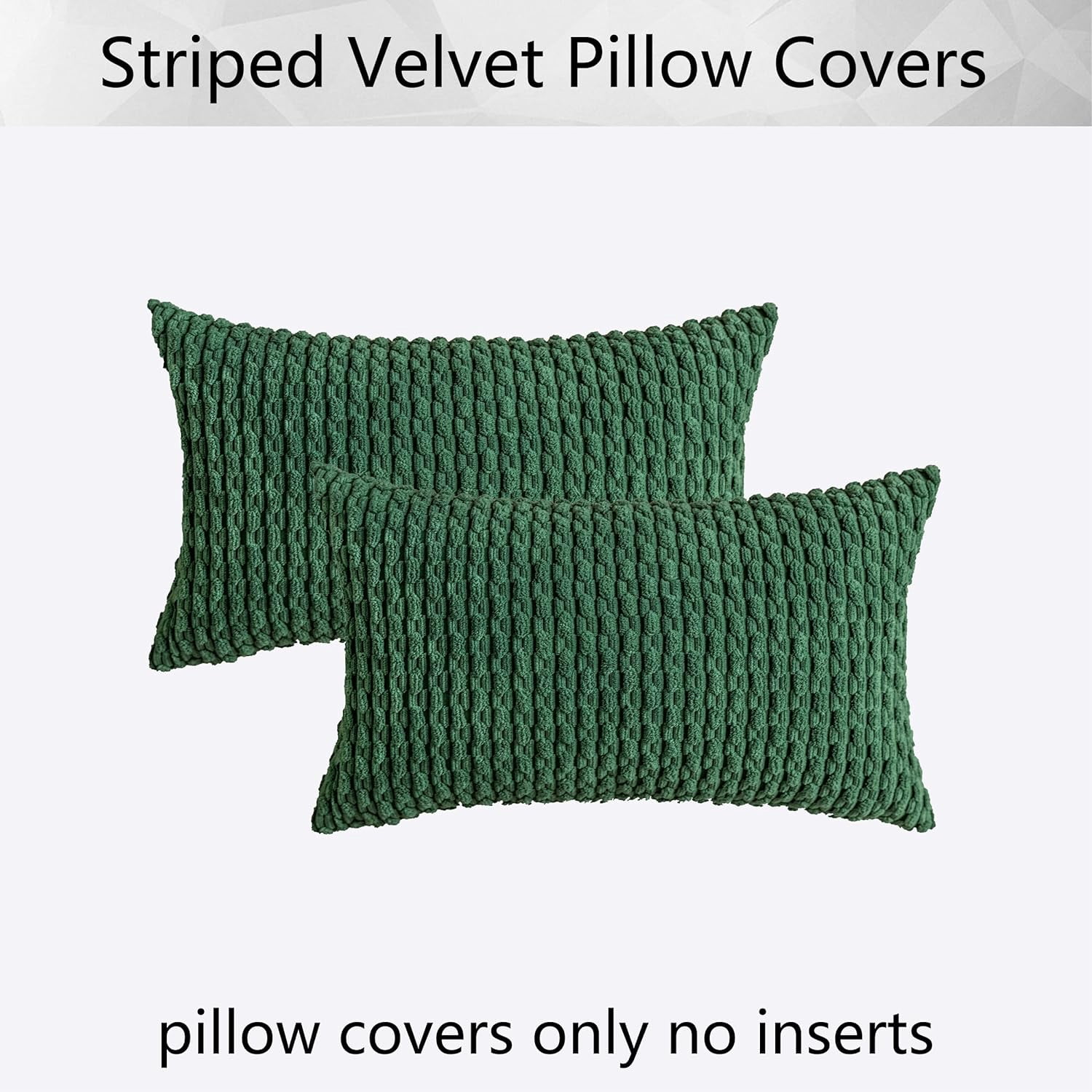 Holzlrgus Throw Pillow Covers 12x20 inch Soft Striped Decorative Cushion Cases with Hidden Zipper for Couch Sofa Bed, 2 Pieces, Dark Green