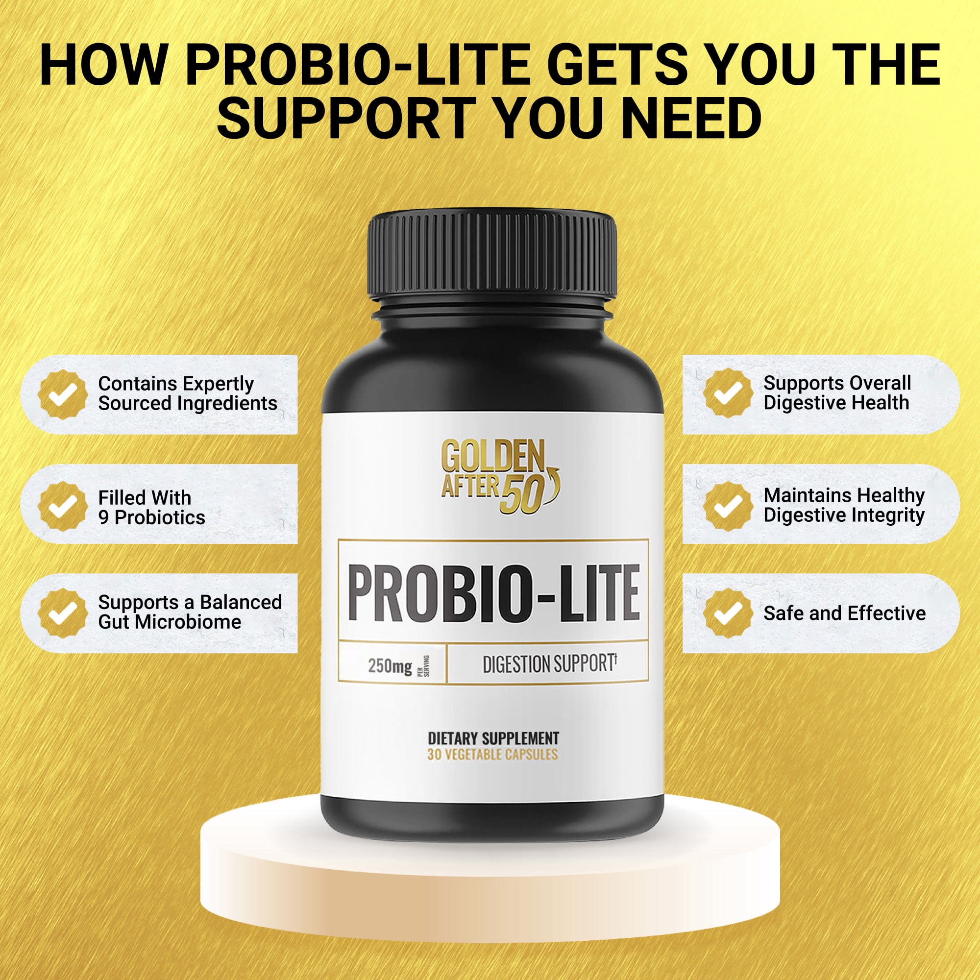 Golden After 50 Probio-Lite - for Gut Health and Digestion Support - Probiotics for Men and Women - Probiotics for Occasional Heartburn, Gas, Indigestion