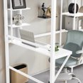 thumbnail image 3 of UBesGoo Metal Twin Size Loft Bed Frame with Stairs & Full-Length Guardrail, Rustic Wood, White Frame, 3 of 7