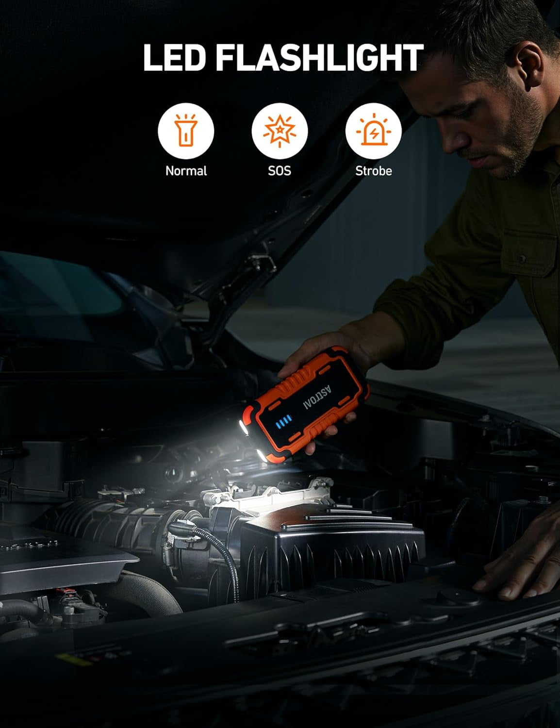 AstroAI Car Jump Starter, 5000A Portable Jump Starter Battery Pack for Up to 10L Gas & 8L Diesel Engines, Battery Booster Power Pack with LED Lights & Jumper Cable