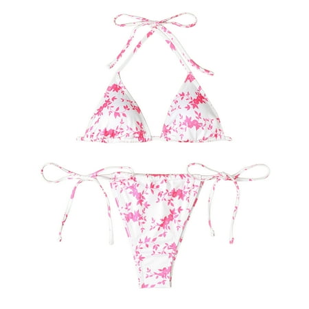 Mnyotv Swimsuit Women s Sexy Triangle Sexy Bikini Swimsuit Women Swimwear Push Up Bikini Set Thong Brazilian Bathing Suit Beach Wear Pink XL