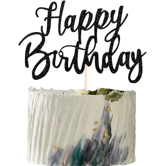 Decoración para Pastel YUINYO Handmade Glitter Feliz Cumpleaños Negro