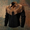 thumbnail image 5 of Telankuip Mens 250th Anniversary USA Shirts Long Sleeve Button down Western Cowboy Style Shirts with Fringes Vintage Patriotic Printing Spring Summer Jacket Top 7-Black M, 5 of 5