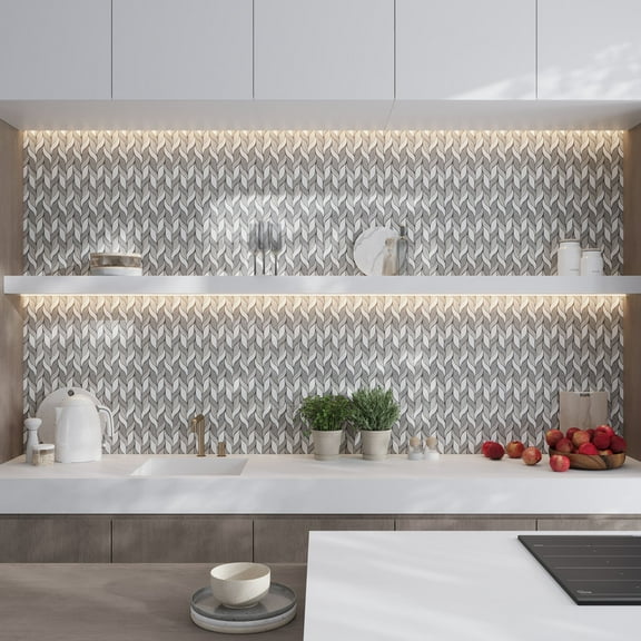 Mirage 10x12 Warm Beige White Marble Mosaic Leaf Wall and Floor Tile (4.07 sq ft/case) - 5 Pack