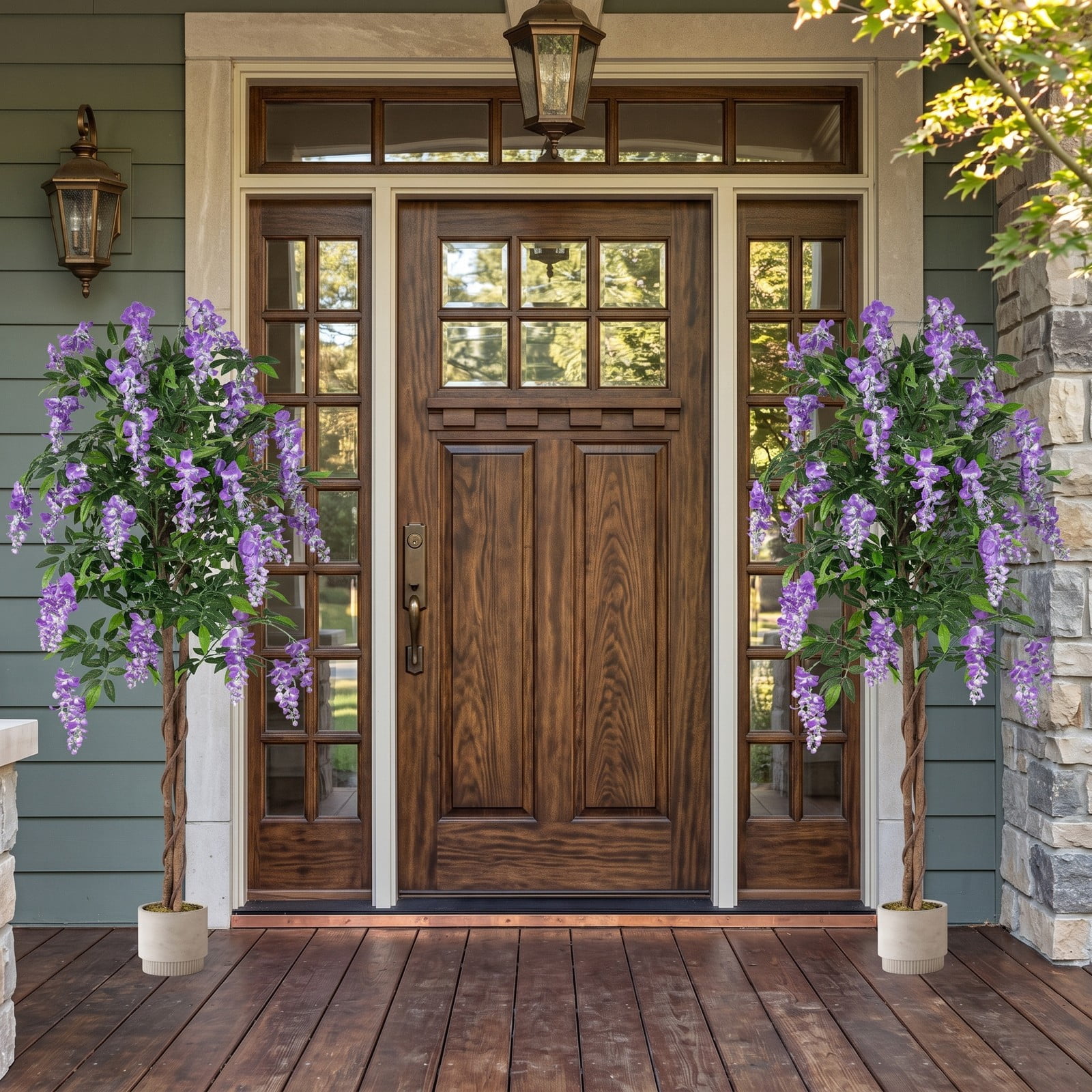ALPULON 5.5 FT Artificial Wisteria Tree Set of 2, Faux Purple Blooming Flower Plant with Nursery Pot, Realistic Silk Greenery for Home Office Wedding Porch, Purple