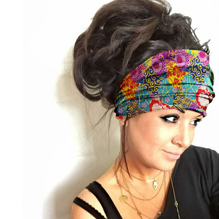 Frehsky headbands for women Women Print Headband Elastic Head Wrap Hair  Band Bandana Headband Blue 