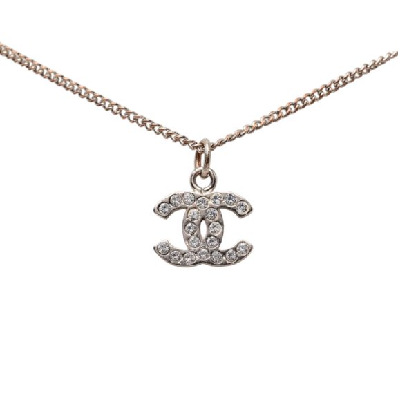 Pre-Owned Chanel Coco Mark Necklace, Silver Metal Rhinestone, Women's CHANEL