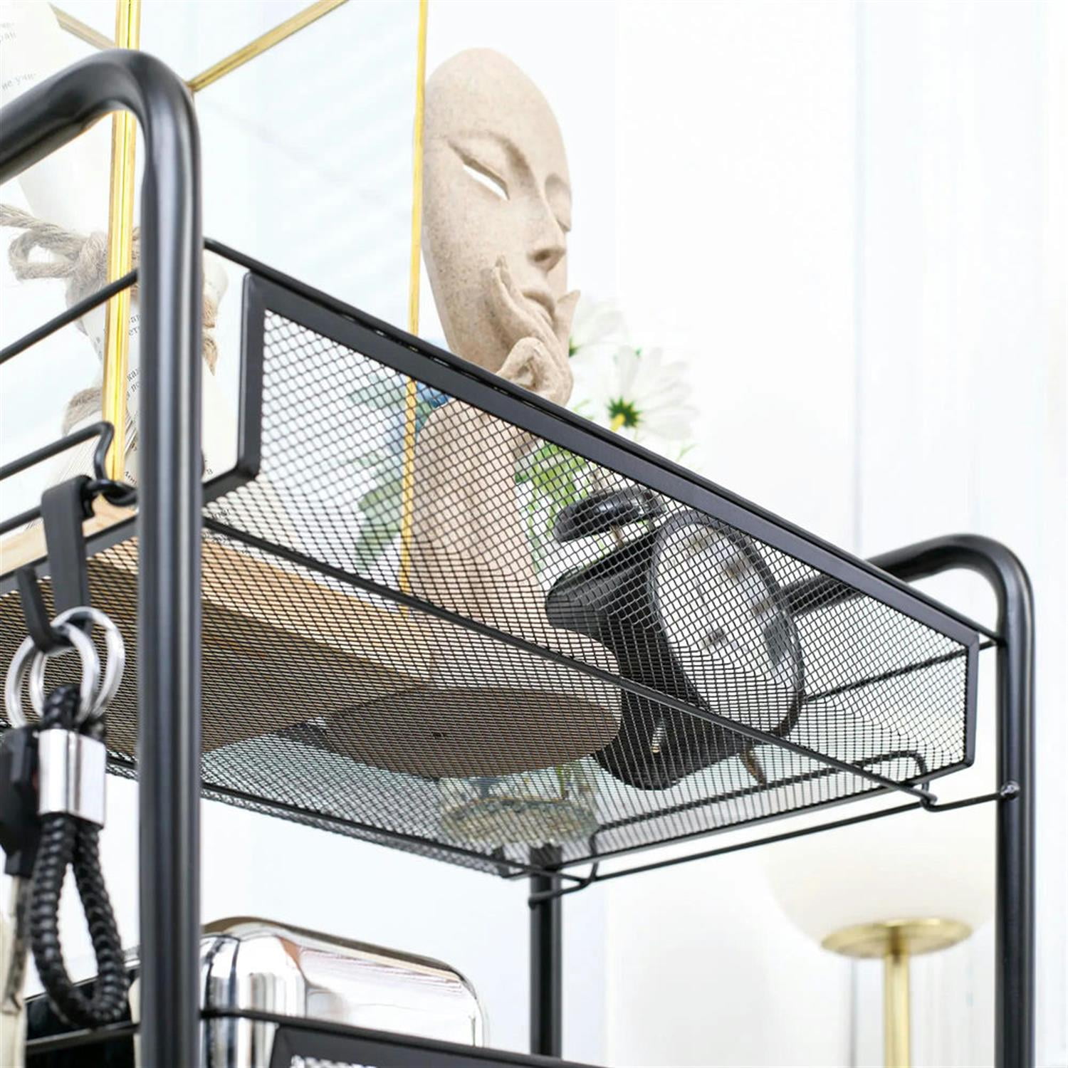 Demi Bonn 5 Tier Kitchen Island Cart on Wheels, Rolling Dining Room Serving Utility Carts Mobile Movable with Removable Mesh Baskets for Dining Room, Black