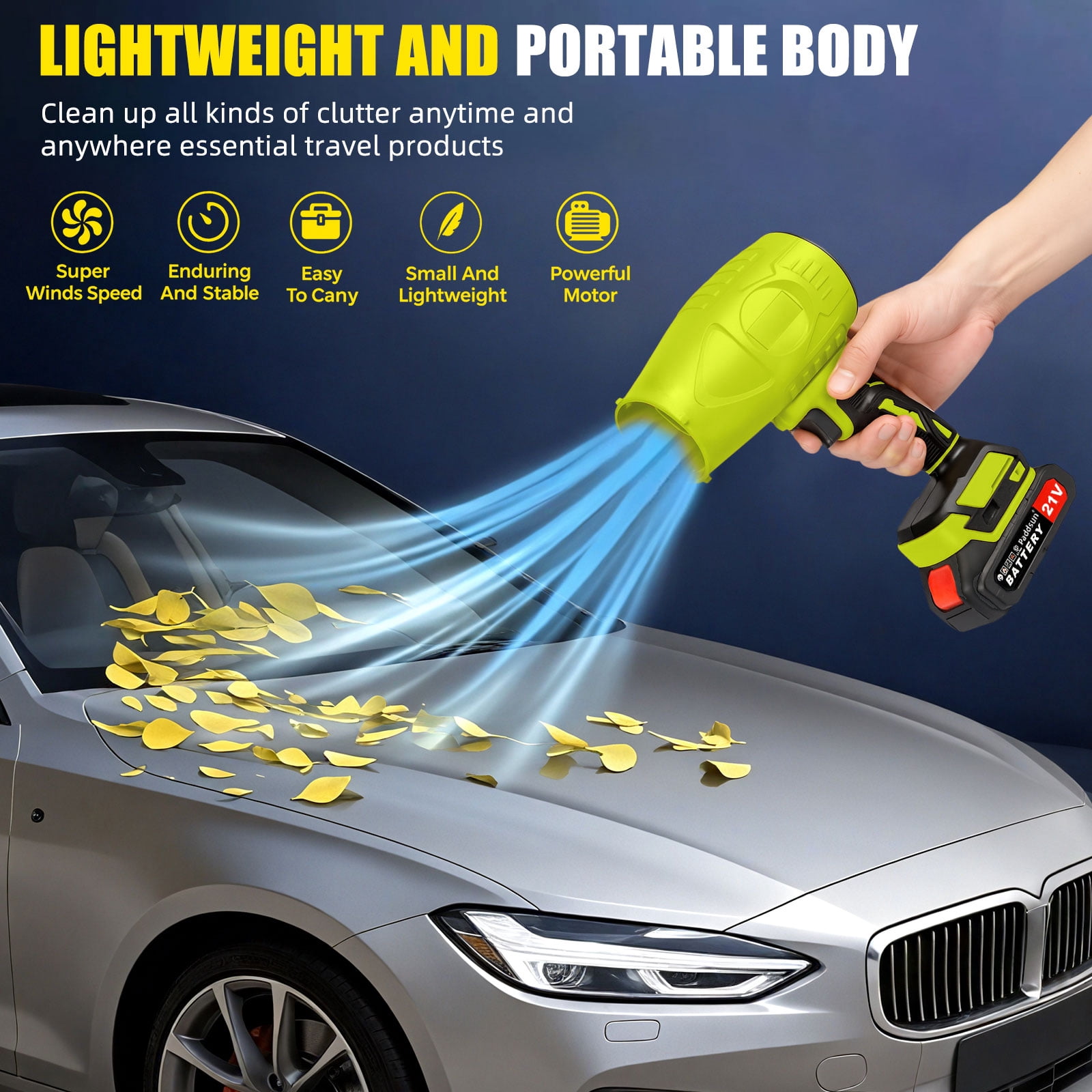 Paddsun Leaf Blower, 21V Cordless Electric with Extended Nozzle Handheld Blower for Patio Cleaning Blowing Leaves and Dust, Green