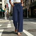 thumbnail image 2 of Women's Flowy Wide Leg Trousers Bow Tie Paperbag Waist Loose Palazzo Trousers with Pockets Business office Slacks Loungewear Pants Navy, 2 of 8