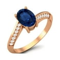thumbnail image 2 of 1.56 Cts Oval Blue Sapphire 925 Sterling Silver Rose Vermeil Solitaire Accent Woman Halo Valentines Day Gifts Ring, 2 of 4