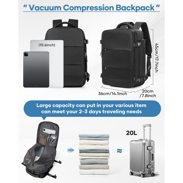 SYCNB Vacuum Backpack for Travel, Vacuum Seal Carry on Backpack with Vacuum Compression, Vacuum Travel Backpack with Pump for Women Men Airline