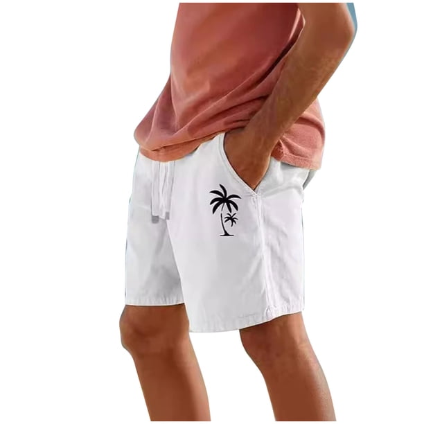 Pantalones Cortos de Cintura Elástica de los Hombres de Verano Caliente Estampado Cuerda de Playa, Vacaciones Respirables Cómodas