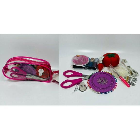 Allary Deluxe Sewing Kit in Zipper Pouch, Pink