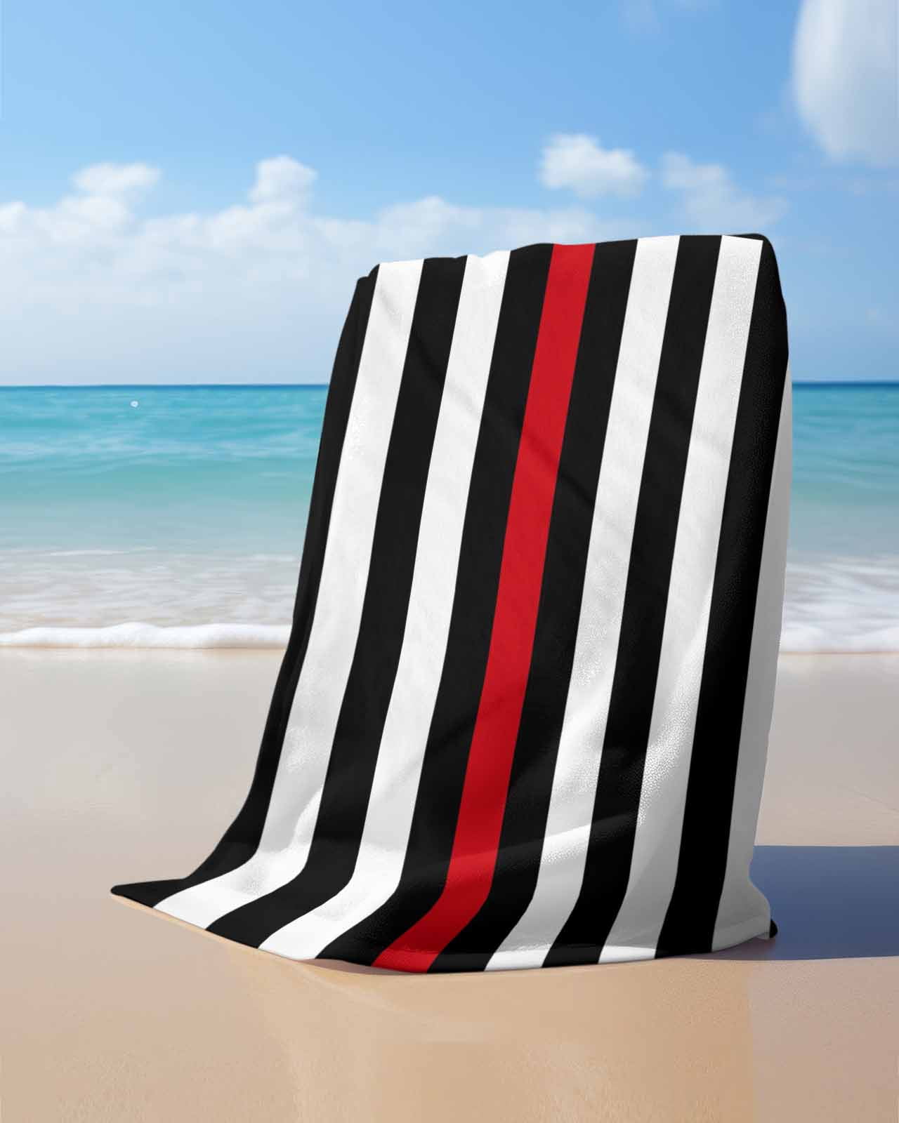 Red American Flag Beach Towels Oversized Super Absorbent, Black White Striped US Flag Stars Lightweight Bath Towel Quick Dry Sets For Bathroom/Pool/Rv Camping/Beach Play/Gym Room/Picnic 23"x47"