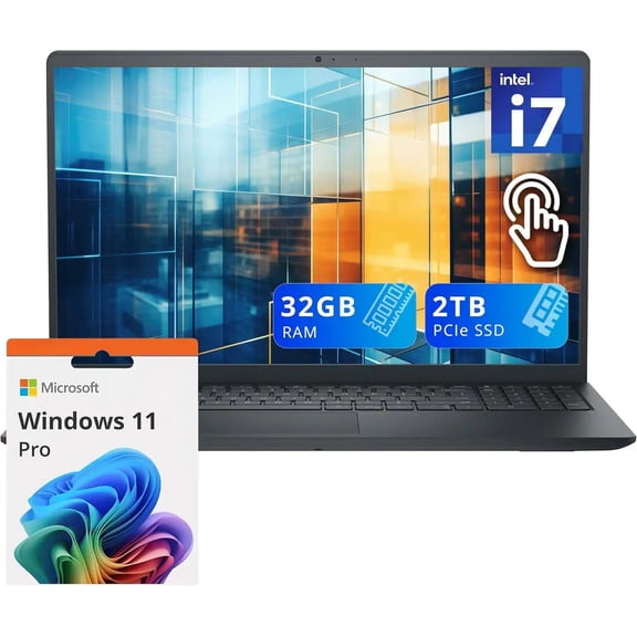 Dell Inspiron 15 Laptop DC15250 15.6" FHD (1920 x 1080 ) Touchscreen Laptop, Intel i7-1355U, 32GB RAM, 2TB SSD, Webcam, Wifi, Backlit Keyboard, Windows 11 Pro - Carbon Black