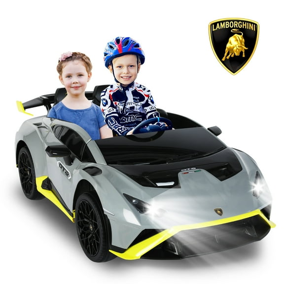 Gyrocopters Lamborghini Licensed 2 Seater Kids Ride on Car | 12V Electric Vehicle with Stories, Music | Powered Ride on Car for Kids with Parental Remote Control, LED Lights | Gray