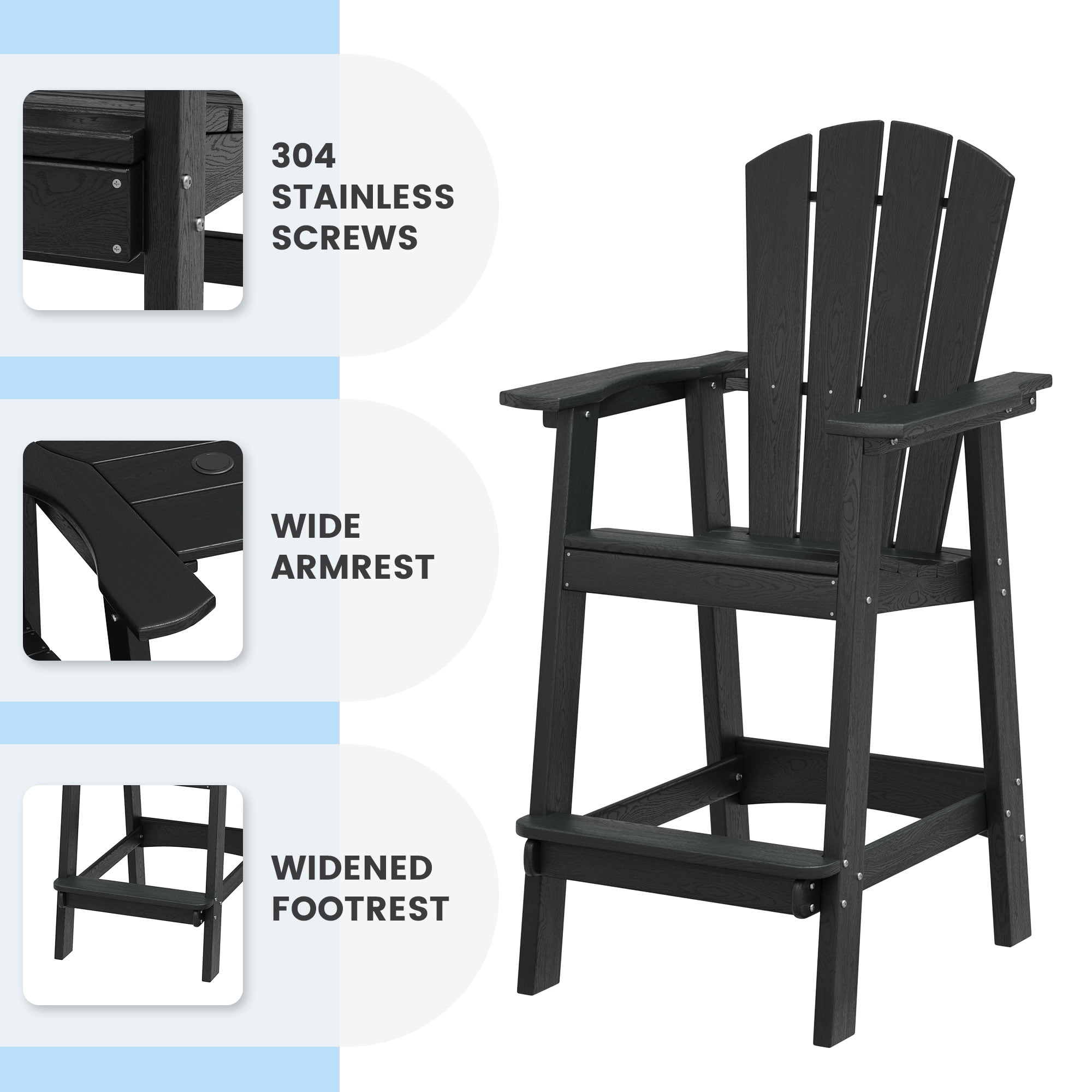 Vicllax Outdoor Tall Adirondack Chairs Beach Style HDPE for Garden 28.9"Lx22.6"Wx52.2"H
