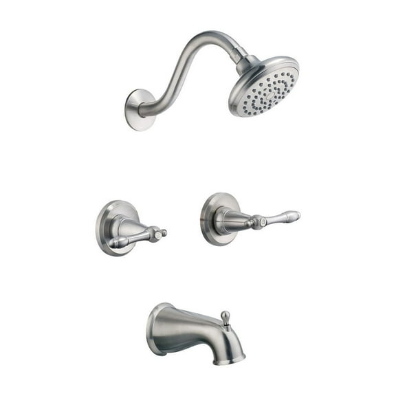 Oakmont Bath and Shower Trim Kit with Valve, Dual-Handle, High-Pressure Shower Head, Water-Saving, Satin Nickel, WaterSense Certified – Design House, 523480