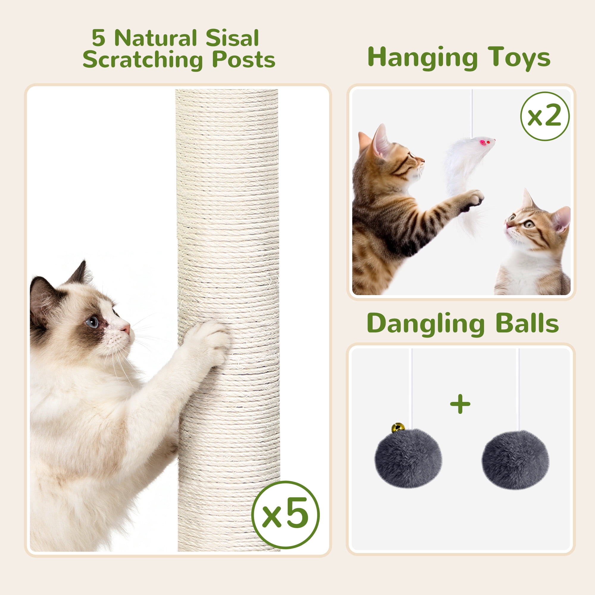 Globlazer Heavy Duty Cat Tree 78 inch Sturdy Cat Tower for 20lbs Large Adult Cats, Symmetrical Aesthetic Big Cat Tree with Extra Large Platform, F78C, Dark Grey