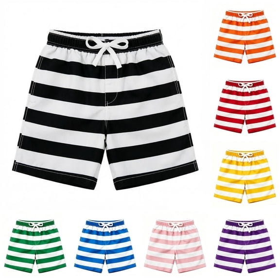 Sonxahe Toddler Boy's Drawstring Casual Shorts Horizontal Stripe Summer Athletic Shorts,Black