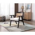 thumbnail image 2 of Guyou Modern Rattan Accent Chair, Mid-century French Farmhouse Upholstered Solid Wood Armchair Reading Chair, Retro Dining Chair with Woven Back and Black Base, White Fabric, 2 of 12