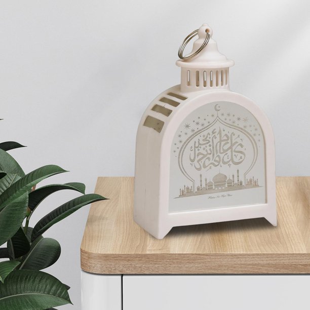 Estilo vintage Ramadán Linterna Luces cálidas Lámpara de mesa Eid Mubarak Luz Ornamento Blanco Macarena candelita