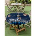 thumbnail image 3 of Outdoor Tablecloth with Umbrella Hole and Zipper, Merry Christmas Round Table Cloth 54 Inch Waterproof Tablecloth, Winter Holiday Xmas Snowflake Blue Plaid Picnic Table Cover for Patio Camping, 3 of 7