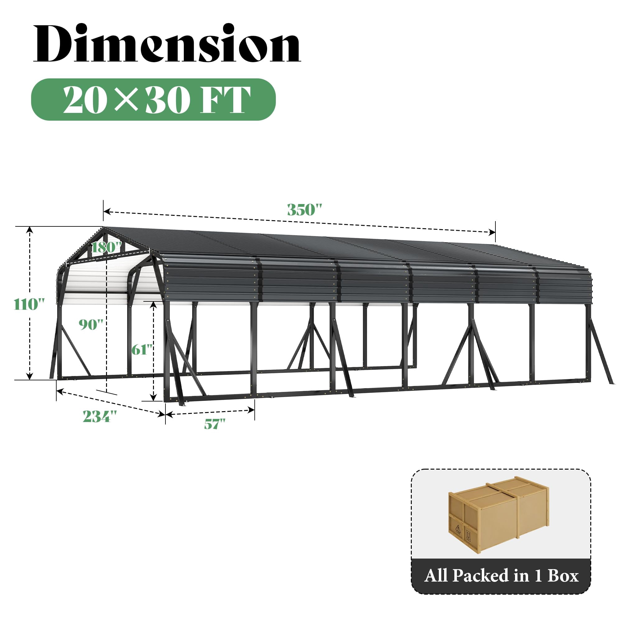 Jocisland 20x30 FT Heavy Duty Metal Carport，All-Weather Steel Car Shelter with Galvanized Roof, Reinforced Frame and Enhanced Base .