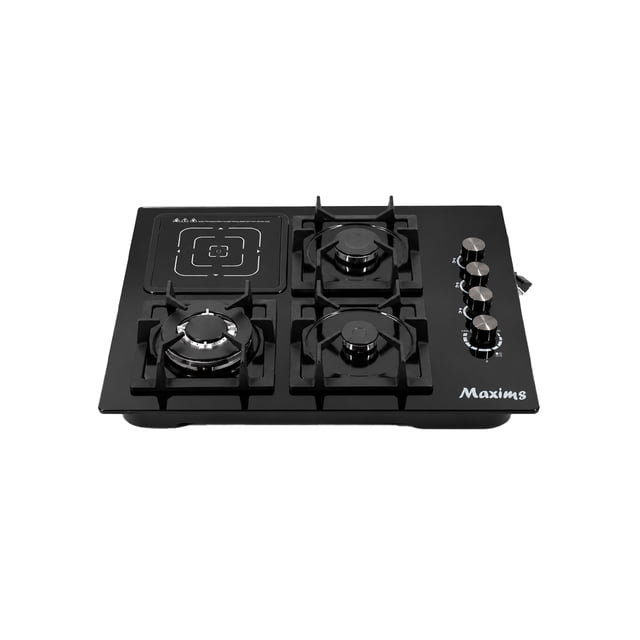 Parrilla Híbrida Maxims Gas y Vitrocerámica 4 Zonas Cristal Negro 56cm 110V Gas LP y Natural