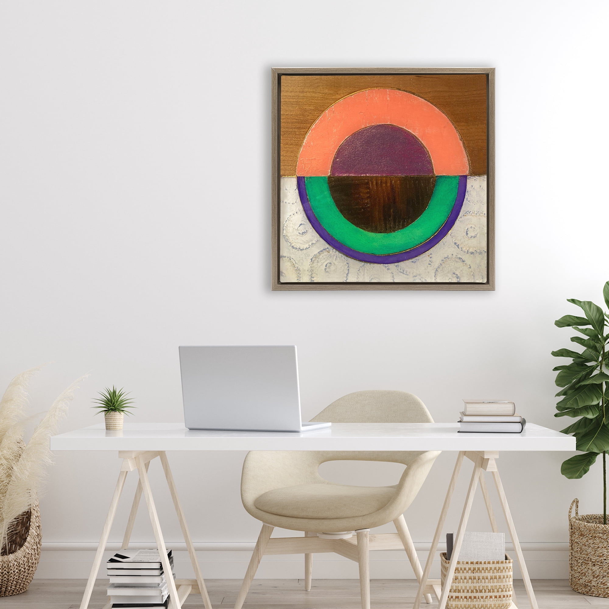 Stupell Industries Horizontal Split Circle Brown Framed Floater Canvas Wall Art, design by Matthew Finger