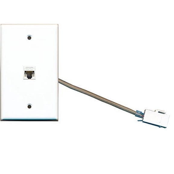 RiteAV - Single Gang Cat5e Rj45 Ethernet Wall Plate White with (RJ45 Female Pigtail)