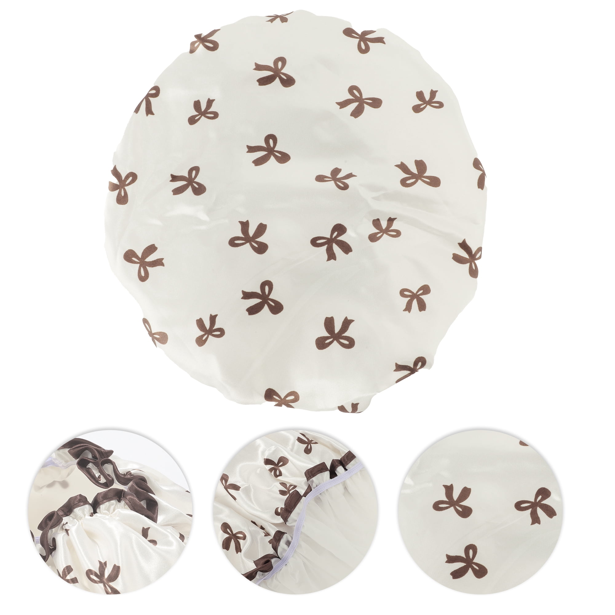Unique Bargains Women Double Layer Bow Shower Cap 1 Pc White