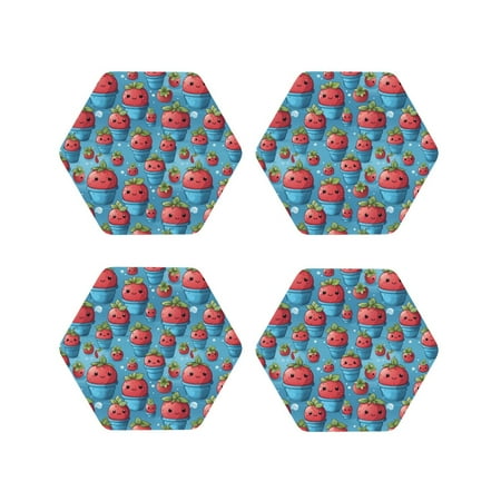 

Tideii Cute Strawberry Flower Pot for Leather Coasters 4 Pieces Anti-fouling and Anti-scalding Decorative Coasters Suitable for Restaurants Kitchens Coffee Shops-Hexagon