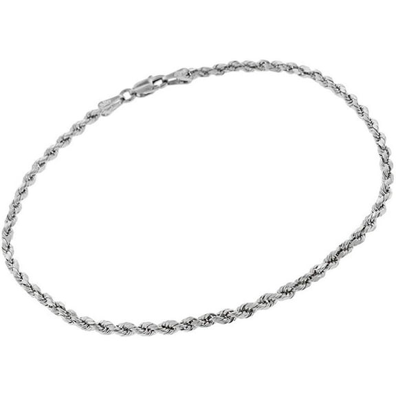 14K White Gold 2.5mm Solid Rope Diamond Cut Bracelet or Anklet, FREE Microfiber Cloth, Link Chain 7" - 10", Giorgio Bergamo 7