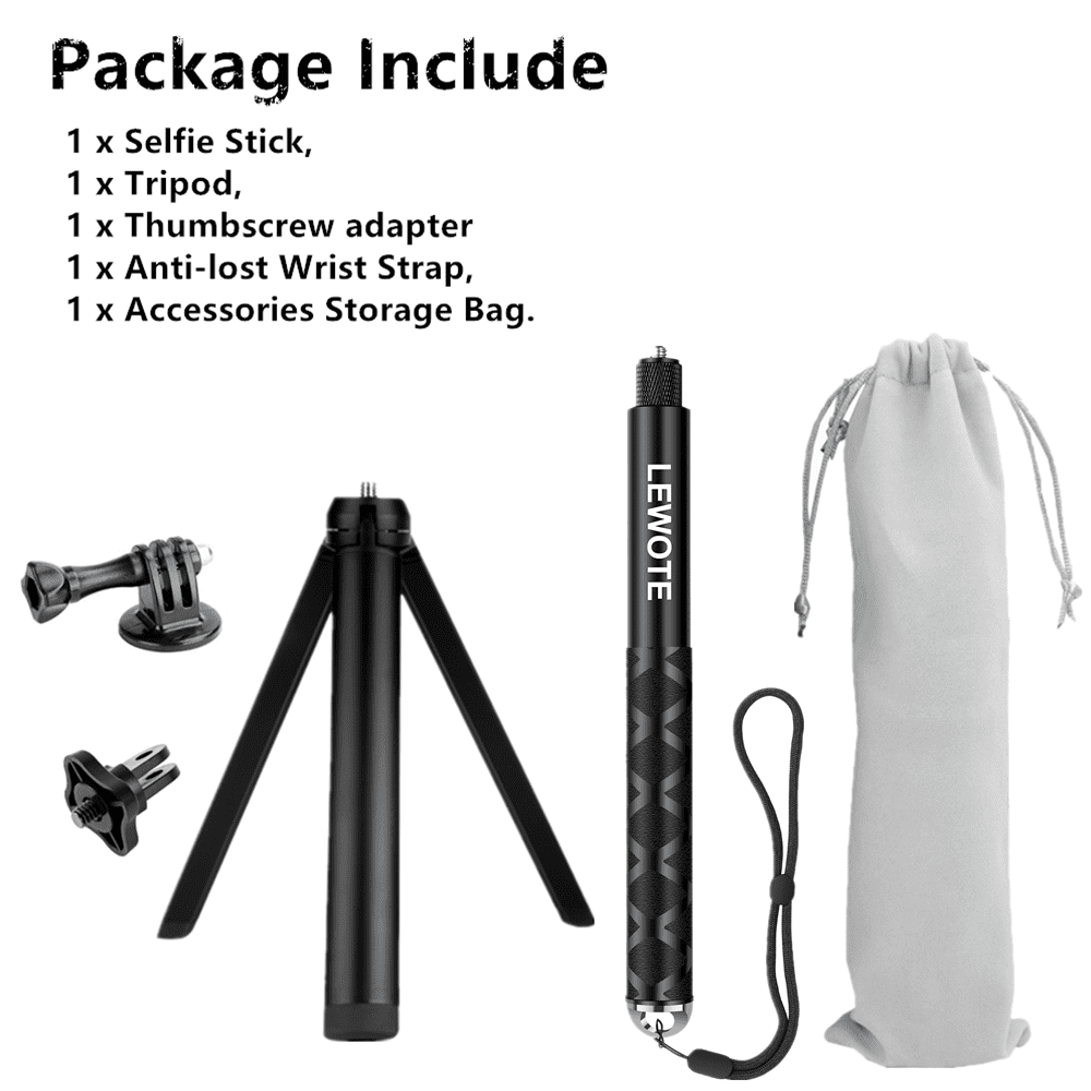 LEWOTE Extendable Selfie Stick Compatible with Insta360 One X2 X3 XR/RS/GO 2 GO 3, Gopro Series,DJI Action Series Monopod Accessories[with Detachable Tripod] (47Inch(120cm))
