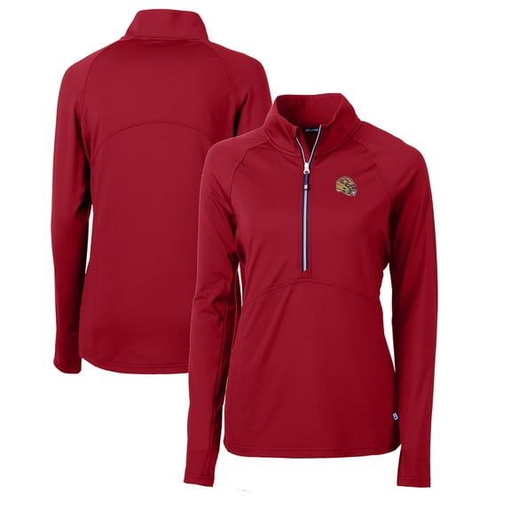 Women's Cutter & Buck Scarlet San Francisco 49ers Helmet Logo Adapt Eco Knit Stretch Recycled Half-Zip Pullover Top