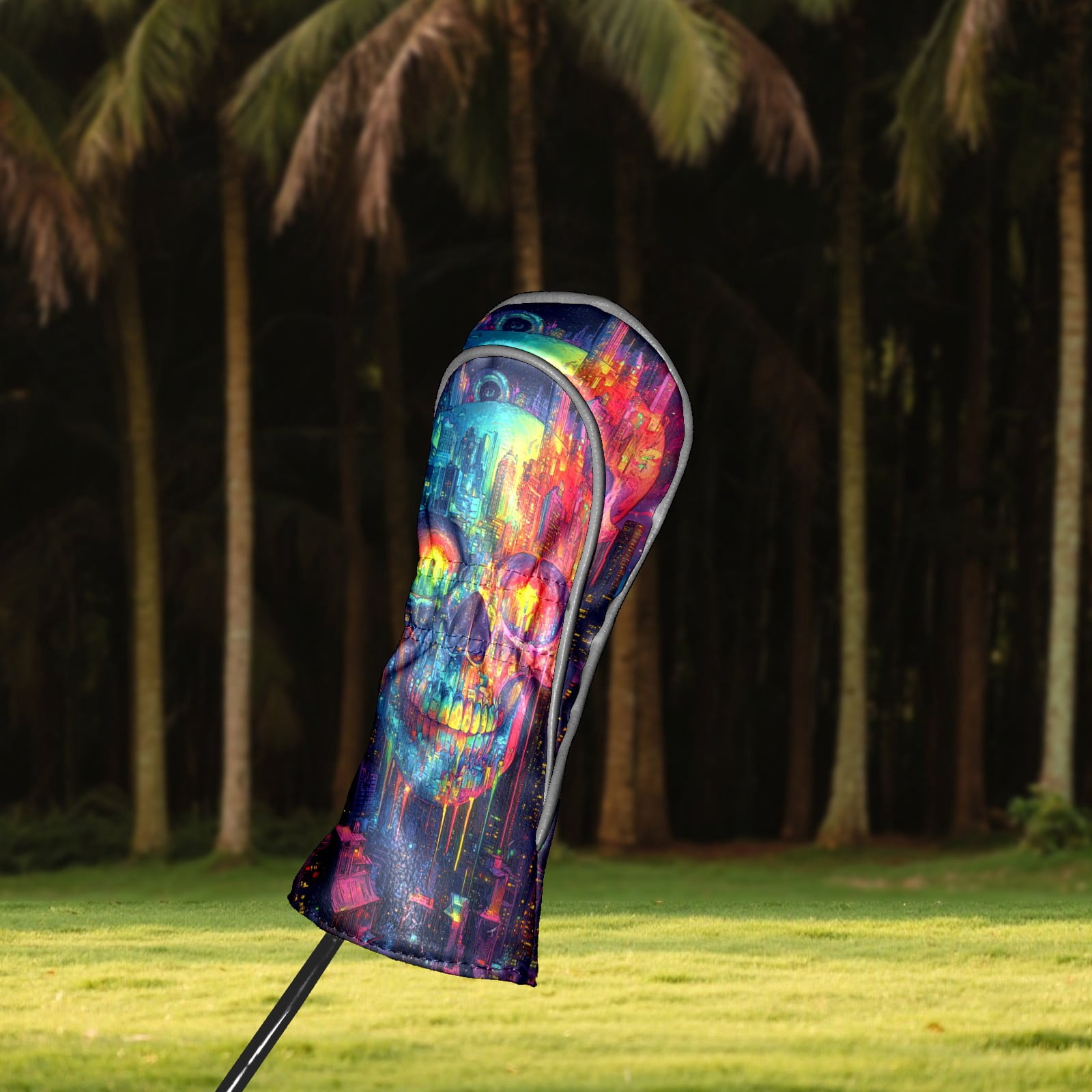 Golf Club Covers PU Leather Waterproof Head Covers for Fairway Woods Hybrids Cartoon Skull Unisex Fits Most Brands