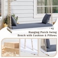 thumbnail image 2 of Silla de columpio de madera del patio, banco colgante del porche con cojines y almohadas, cuerdas de cáñamo de 10,8 pies para jardín, patio trasero, 2 of 5