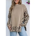 thumbnail image 3 of POGLIP Women's Khaki Leopard High Neck Side Slit Oversized Sweater, 3 of 6