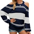 thumbnail image 3 of Women Cold Shoulder Halter Neck Sweater Striped Color Blocking Women Off Shoulder Top for Autumn Winter, 3 of 6