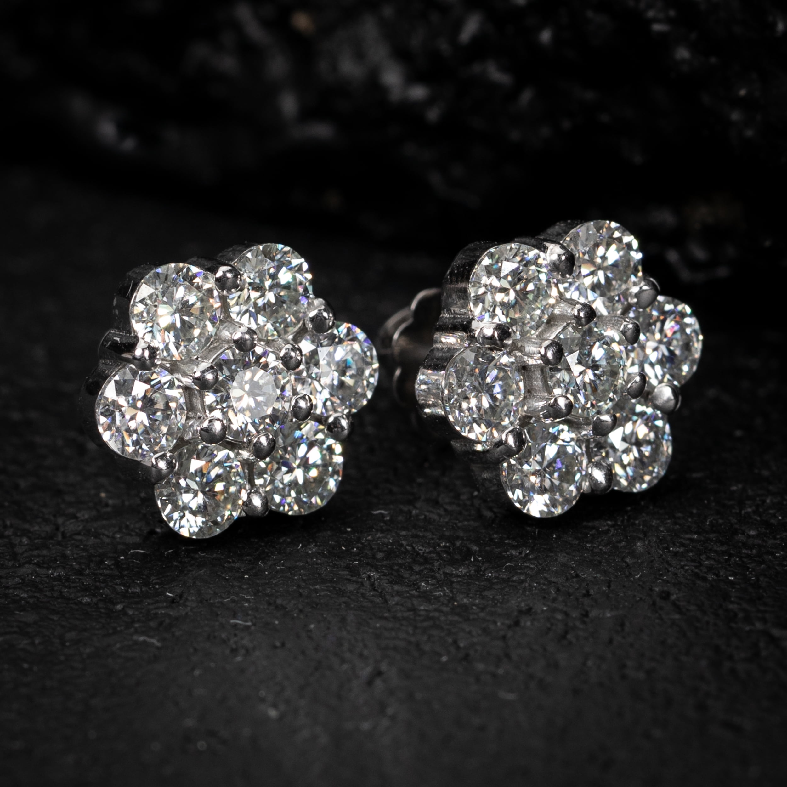 Large Real Genuine 2.8Ct  VVS D Color Round Cut Moissanite Earring 925 Sterling Silver Flower Set Cluster Hip Hop Screw Back Stud Earrings Jewelry Gifts For Men And Women