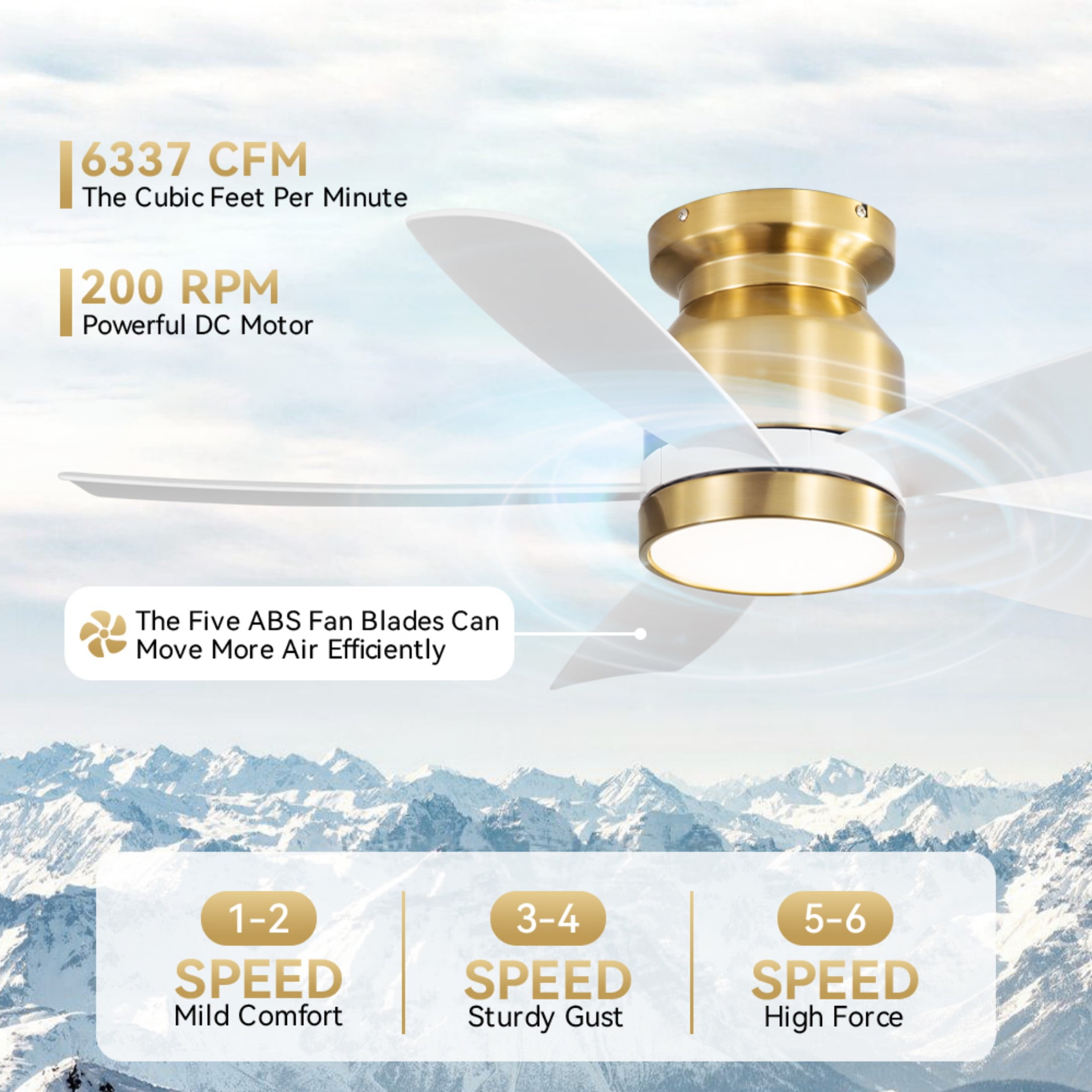 Sofucor 42 Inch Gold Ceiling Fan with Lights and Remote